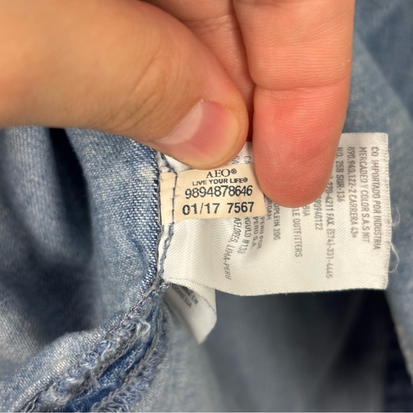 American Eagle Vintage Patchwork Denim Long Sleeve Button Down Shirt Medium - Picture 16 of 16